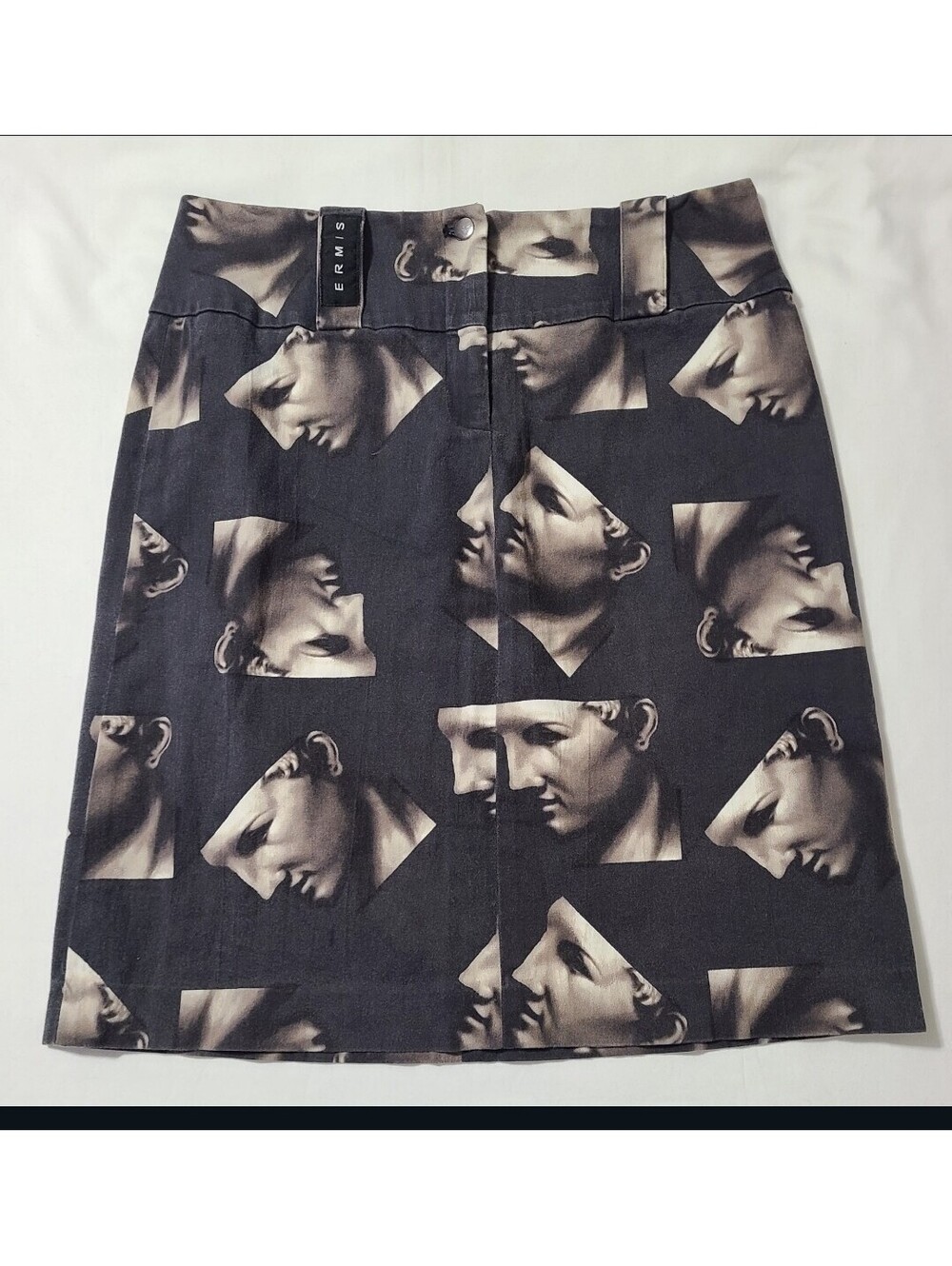 Rare Vtg ERMIS Greek Face Sculpture Pencil Skirt Y2K 90s Art Avant Garde Sz 12